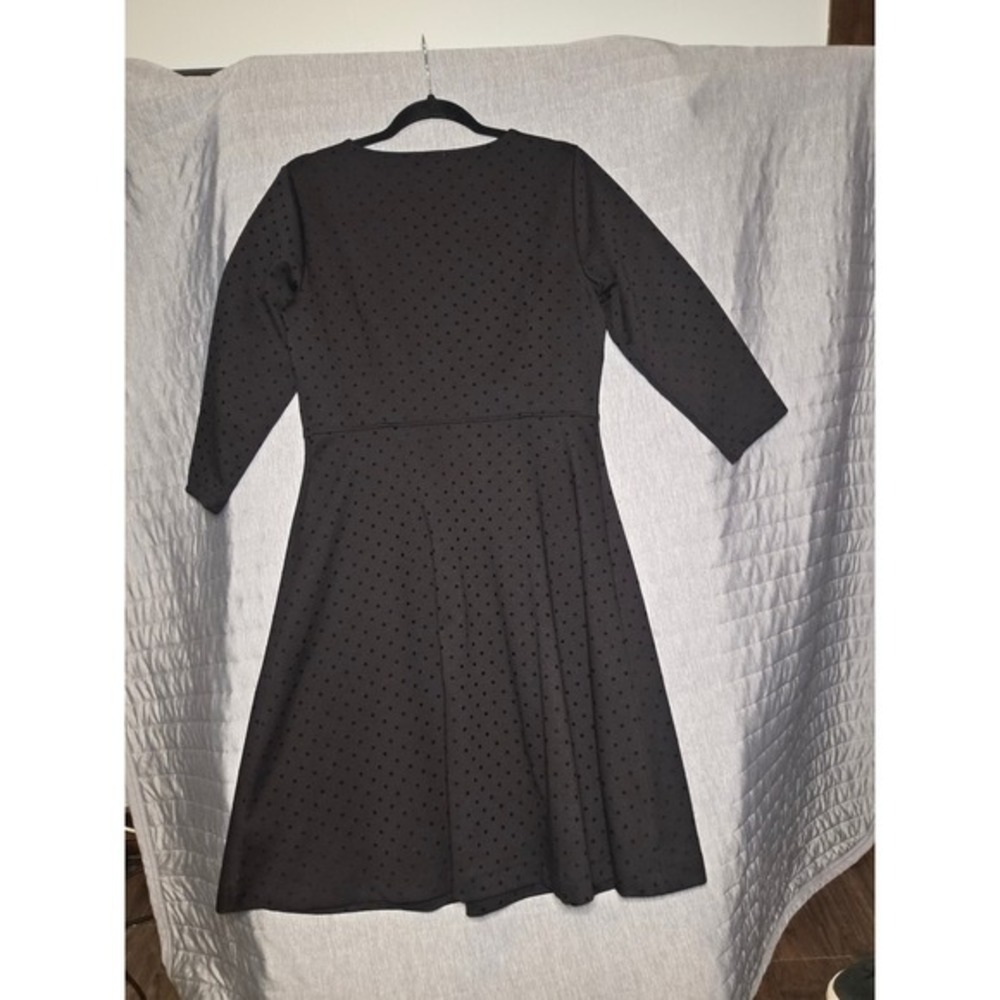 570 Talbots Black Polka Dot Fit and Flare Dress 3/4 Sleeve Scoop Neck Size 10